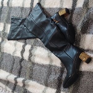 Kurt Geiger Mayfair 55 black leather over the knee heel boots rhinestone heels